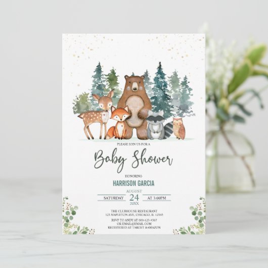 Baby shower winterbos kaart (Staand voorkant)