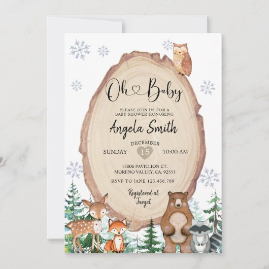 Baby shower Winterbos Rustic Woodland Kaart (Voorkant)