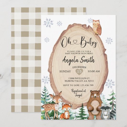 Baby shower Winterbos Rustic Woodland Kaart (Voorkant / Achterkant)