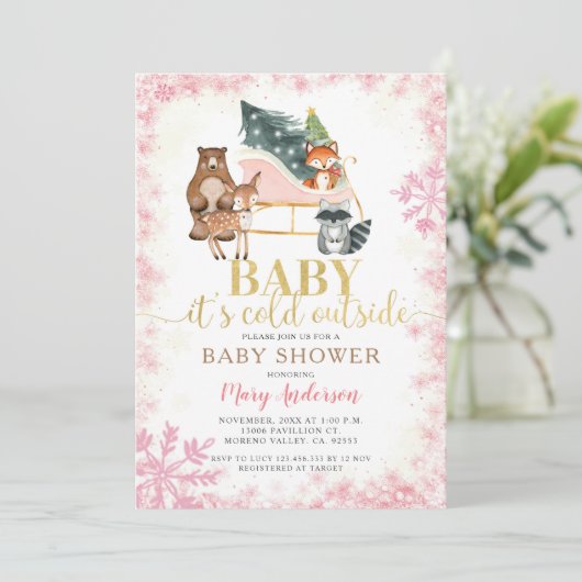 Baby shower winterbossen kaart (Staand voorkant)