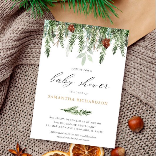 Baby shower winterdenbomen met genderneutrale denn kaart