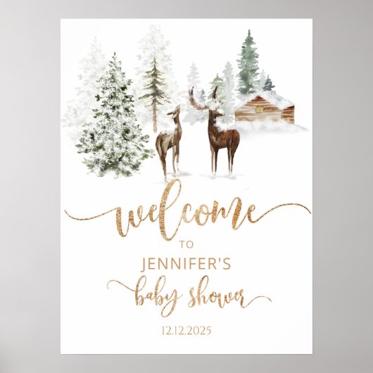 Baby shower winterherten welkom poster (Voorkant)