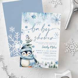 Baby shower Winterpinguïn Blauw Kaart