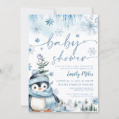 Baby shower Winterpinguïn Blauw Kaart (Voorkant)