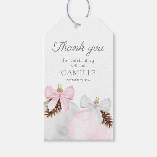 Baby shower Winterroze meisje Cadeaulabel (Voorkant)