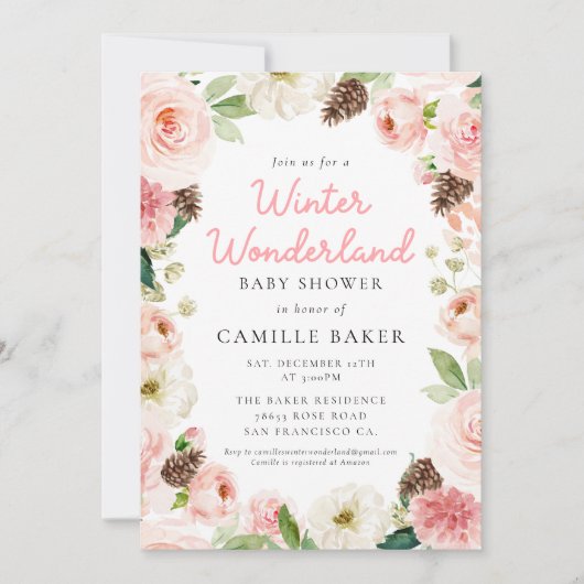 Baby shower Winterroze meisje Kaart (Voorkant)