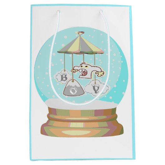 Baby shower wintersneeuw yeti wereldbol blauw wit medium cadeauzakje (Voorkant)