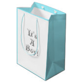 Baby shower wintersneeuw yeti wereldbol blauw wit medium cadeauzakje (Achterkant Gekanteld)