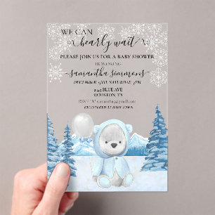 Baby shower winterteddybeer acryl uitnodigingen