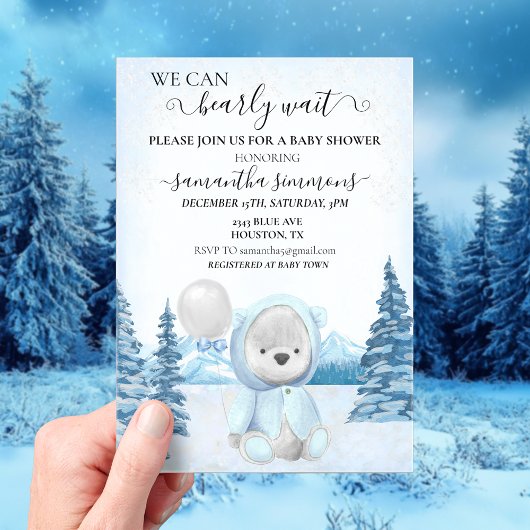 Baby shower winterteddybeer acryl uitnodigingen