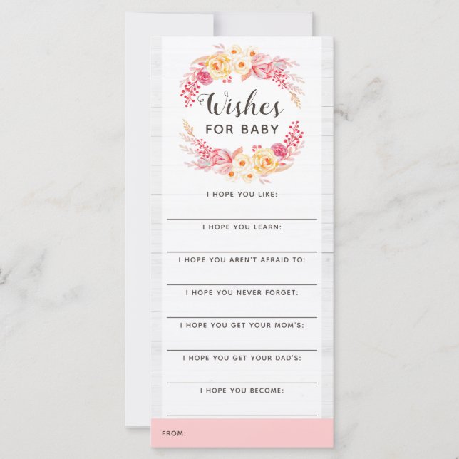 Baby shower Wish Game Shabby Chic Rustic Floral (Voorkant)