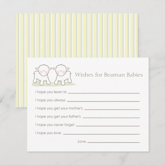 Baby shower Wish Kaart - Twin Little Lambs (Voorkant / Achterkant)
