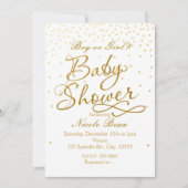 BABY SHOWER Wit & Goud Confetti Dot Uitnodigingen (Voorkant)