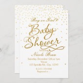 BABY SHOWER Wit & Goud Confetti Dot Uitnodigingen (Voorkant / Achterkant)