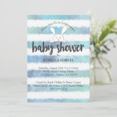 Baby shower Wit Konijnenblauw Wit Streep Kaart (Staand voorkant)