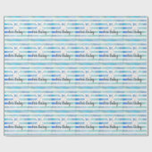 Baby shower Wit Konijnenkonijn Blauwe Streep Cadeaupapier (Vlak)