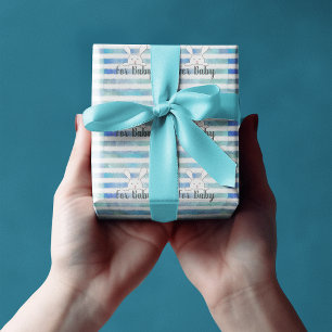 Baby shower Wit Konijnenkonijn Blauwe Streep Cadeaupapier
