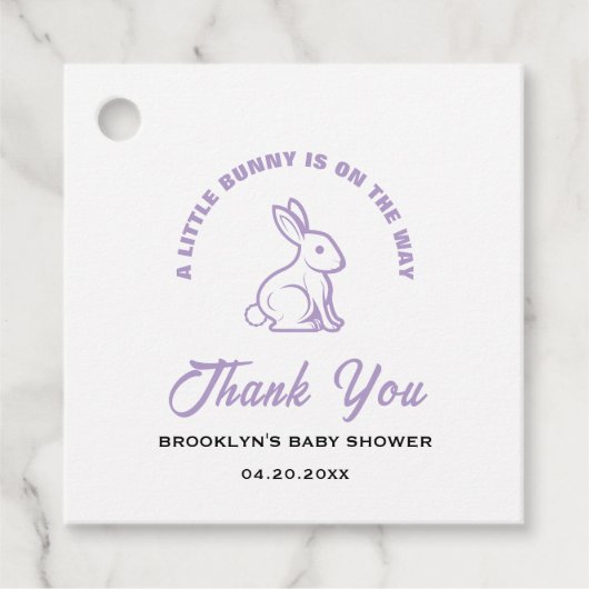 Baby shower Wit Paarse Paas Little Bunny Cool Bedankjes Labels (Voorkant)