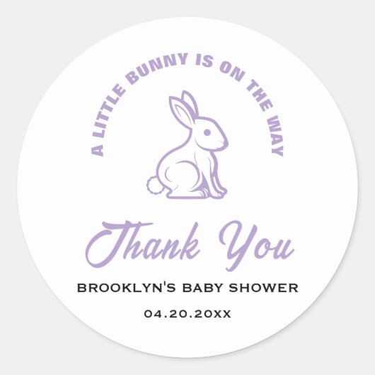 Baby shower Wit Paarse Paas Little Bunny Cool Ronde Sticker (Voorkant)