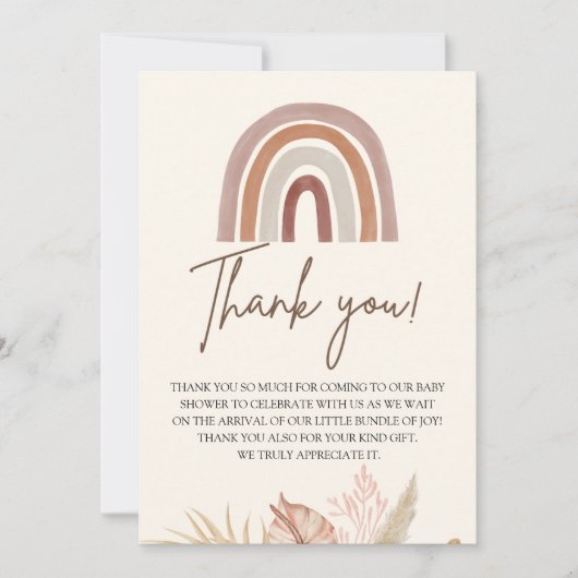 Baby Shower with Boho Rainbow Bedankkaart (Voorkant)