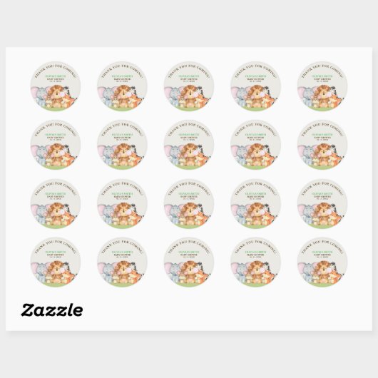 Baby shower with jungle animals theme ronde sticker (Vel)