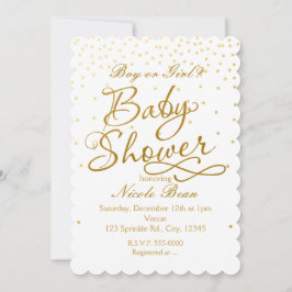 BABY SHOWER Witte en Gouden Confetti Stip Uitnodig Kaart