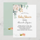 Baby shower witte florale bijen kaart (Voorkant / Achterkant)