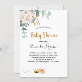 Baby shower witte florale bijen kaart