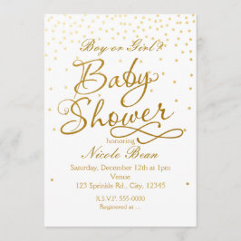 BABY SHOWER Witte & Gouden Confetti Stip Uitnodigi Kaart
