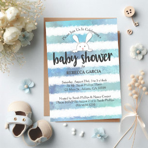 Baby Shower Witte Konijn Blauw Witte Streep Kaart