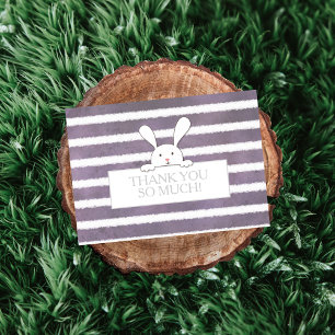 Baby shower witte konijntje Paarse streep Bedankkaart