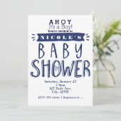 BABY SHOWER Witte & marineblauwe uitnodigingen met (Staand voorkant)