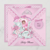  Baby shower Witte roze prinses Tiara Kaart (Voorkant / Achterkant)