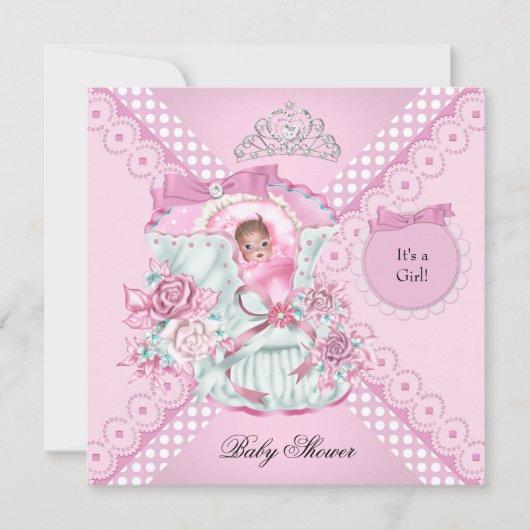  Baby shower Witte roze prinses Tiara Kaart (Voorkant)