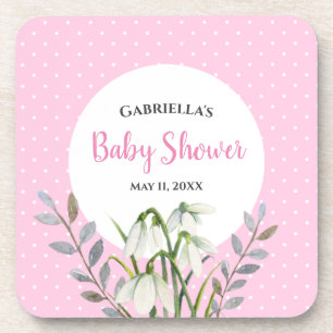 Baby shower Witte sneeuw laat roze pooldots vallen Bier Onderzetter