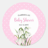 Baby Shower Witte Sneeuwdruppels Roze Stippen Ronde Sticker (Voorkant)