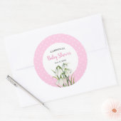 Baby Shower Witte Sneeuwdruppels Roze Stippen Ronde Sticker (Envelop)