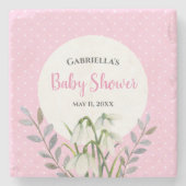 Baby Shower Witte Sneeuwdruppels Roze Stippen Stenen Onderzetter (Voorkant)