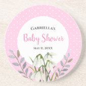 Baby Shower Witte Sneeuwdruppels Roze Stippen Zandsteen Onderzetter (Voorkant)