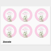 Baby Shower Witte Sneeuwklokjes Roze Stippen Ronde Sticker (Vel)