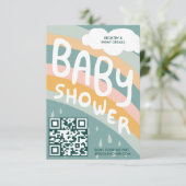 BABY SHOWER Wolken Rainbow Schattigee aangepaste Q Informatiekaartje (Staand voorkant)