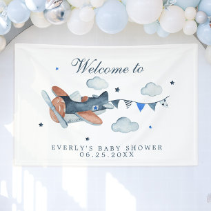 Baby shower wolken vliegtuig Welkom Spandoek