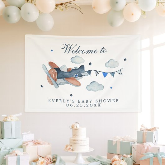  Baby shower wolken vliegtuig Welkom Spandoek