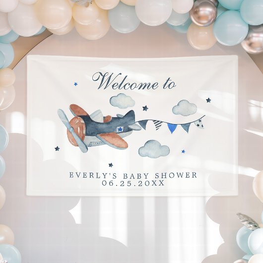  Baby shower wolken vliegtuig Welkom Spandoek