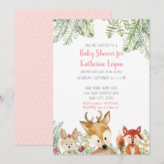 Baby shower Woodland Animals Boho Deer Fox Bunny Kaart (Voorkant / Achterkant)