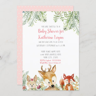 baby shower Woodland Animals Boho Deer Fox Bunny Kaart