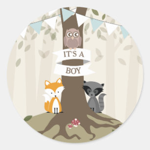 Baby shower Woodland Animals - Boy Ronde Sticker