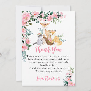Baby shower Woodland Animals Girl Pink Kaart