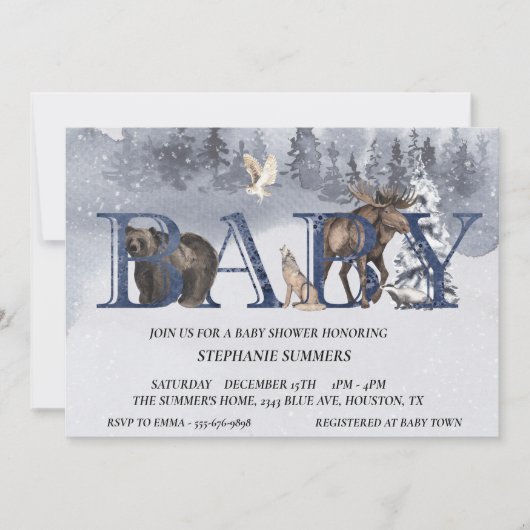 Baby shower Woodland Beer Winter Waterverf Kaart (Voorkant)