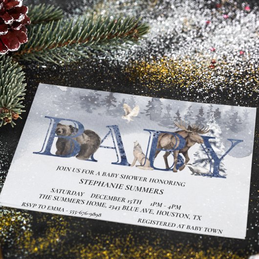 Baby shower Woodland Beer Winter Waterverf Kaart